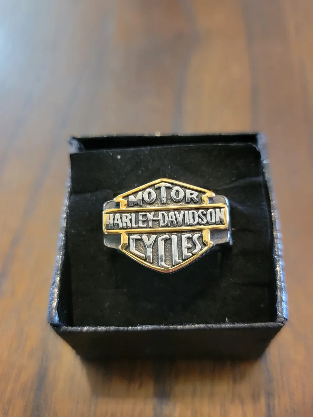 Harley-Davidson Black and Gold Bar & Shield Ring